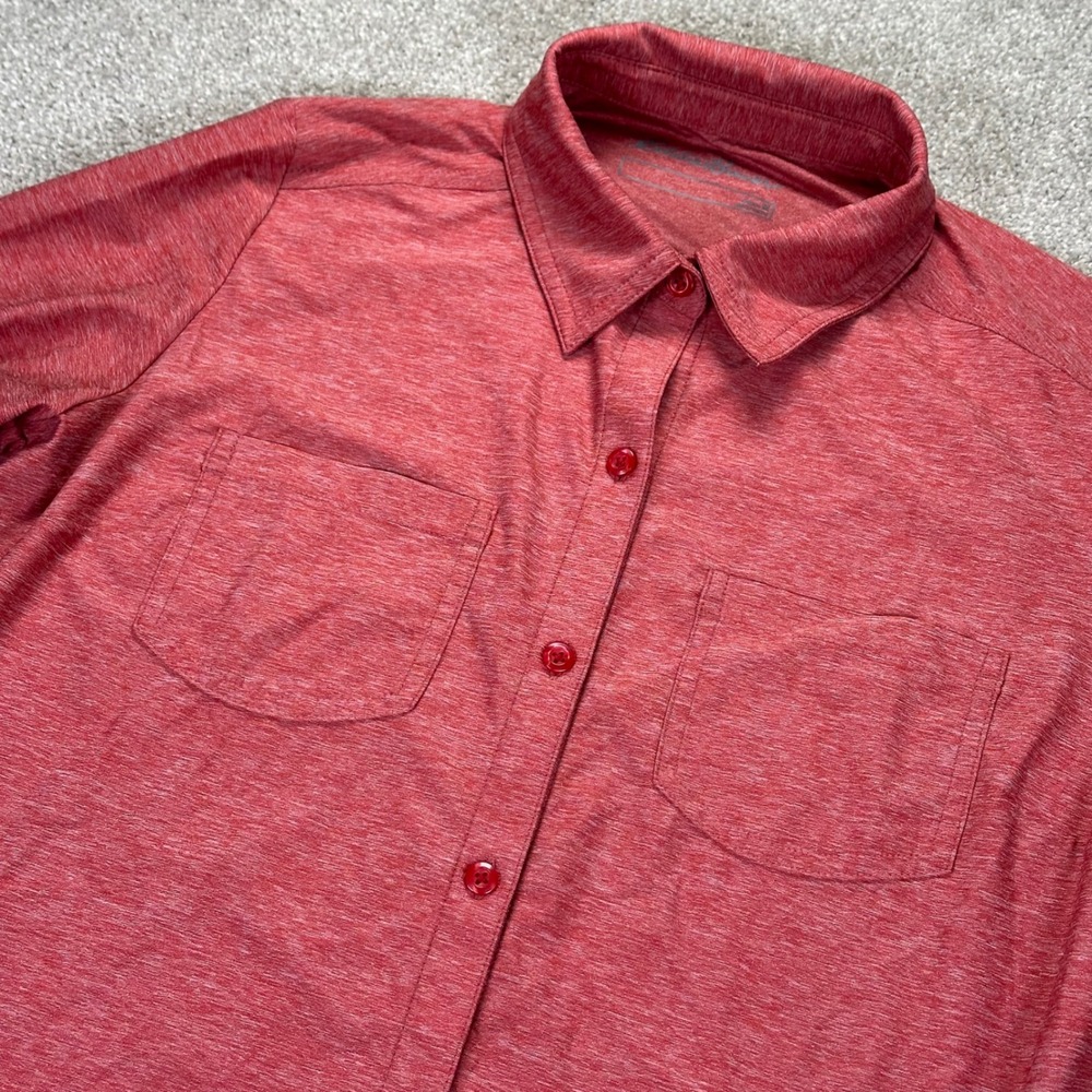 Eddie Bauer Women M Button Up Shirt Red Heather Long Sleeve Stretch Hiking Trail